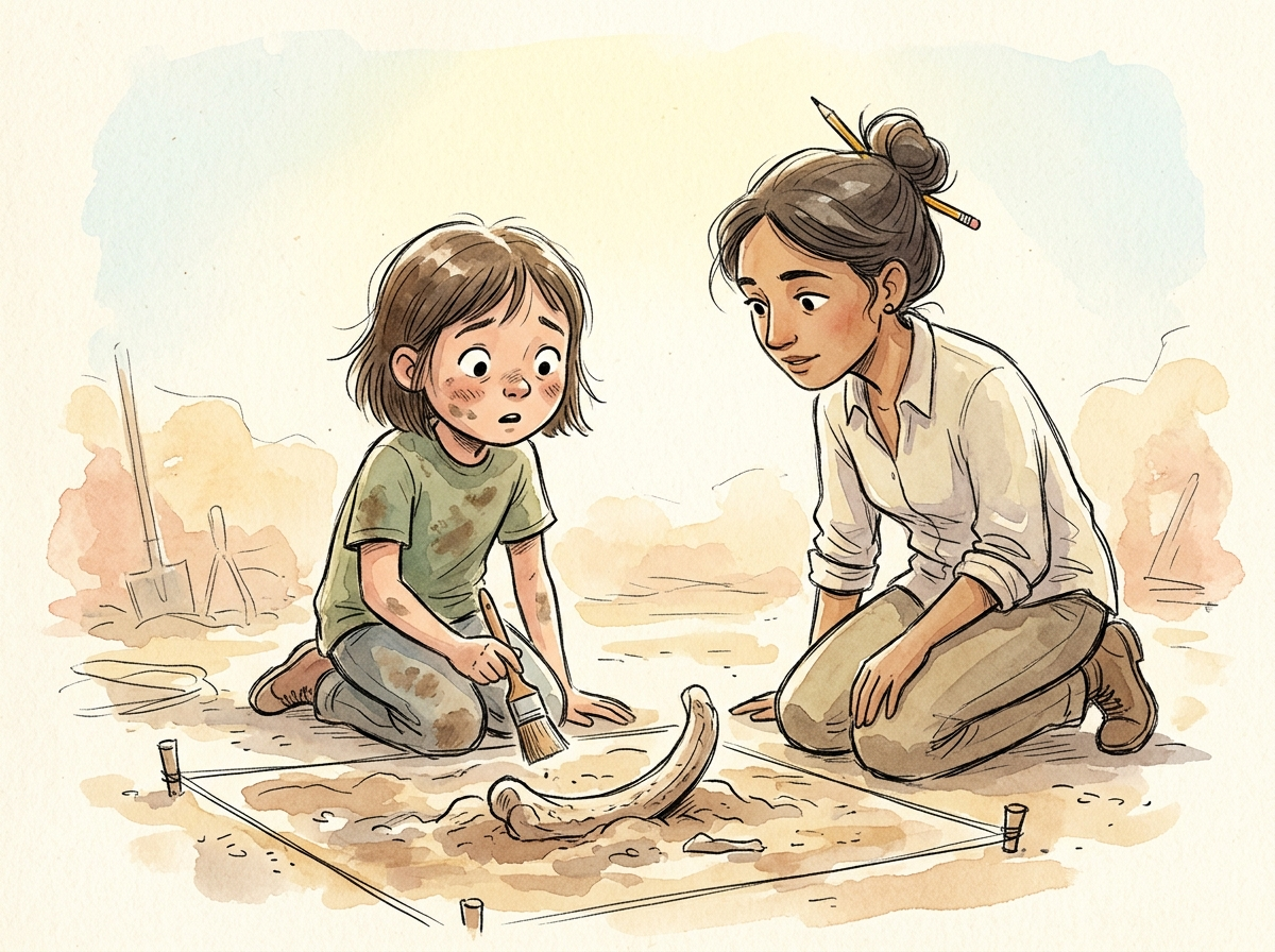 The Paleontologist's First Dig — children's audio story for ages 6-8